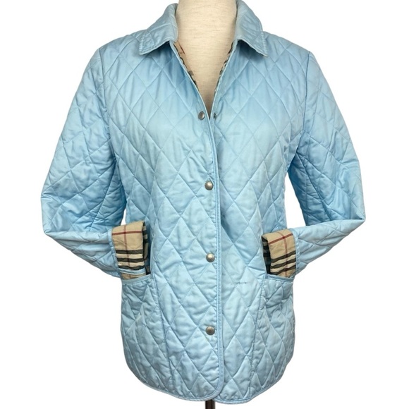 BURBERRY Diamond Quilted Jacket, Nova Check Lining, Light Blue XS - Picture 6 of 15